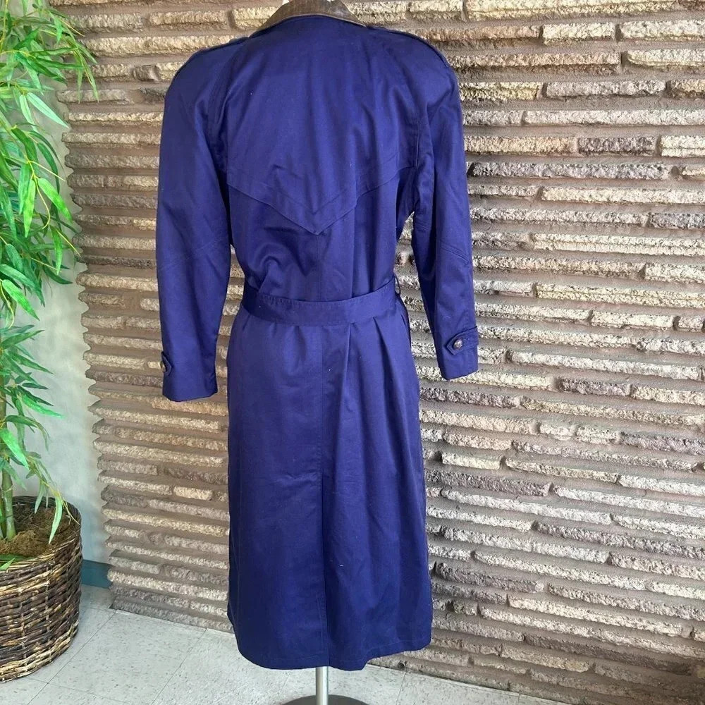 SB II Vintage Purple Double Breasted Trench Coat Leather Collar Liner - Picture 9 of 10